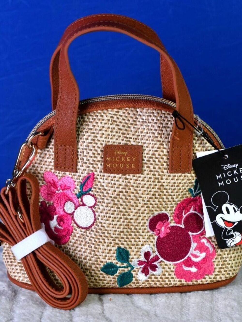 Disney Mickey Mouse Mini Woven Straw Tropical Crossbody Bag